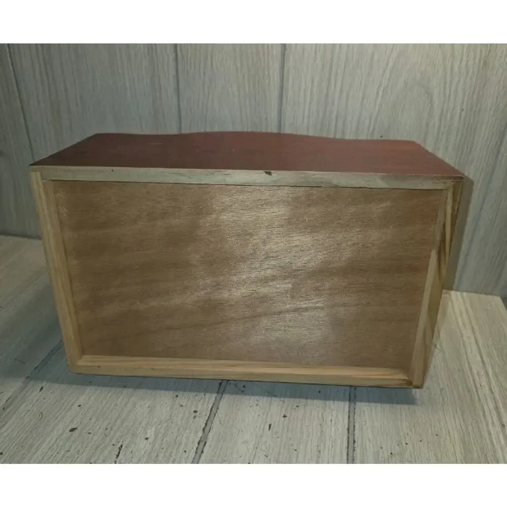 Vintage Sewing Box Duel Pin Cushion Top Drawer Velvet Interior Dark Wood Country